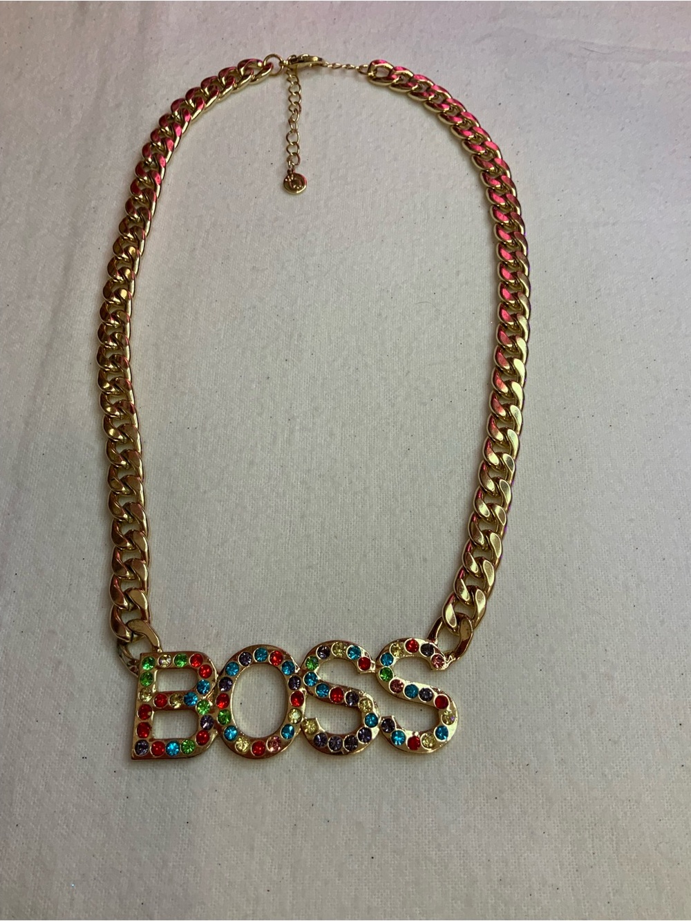 Gold-tone Multicolor 'BOSS' Pendant Chain Necklace (Z-21)